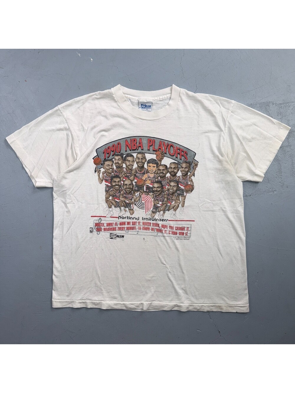 VTG 1990 NBA Playoffs Portland Trailblazers Caricature Salem Shirt T-Shirt Sz XL